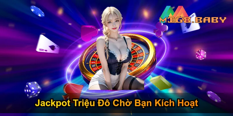 Màn hình slot jackpot MIG8 hiển thị số tiền thưởng khổng lồ trên nền vàng rực - Casino MIG8